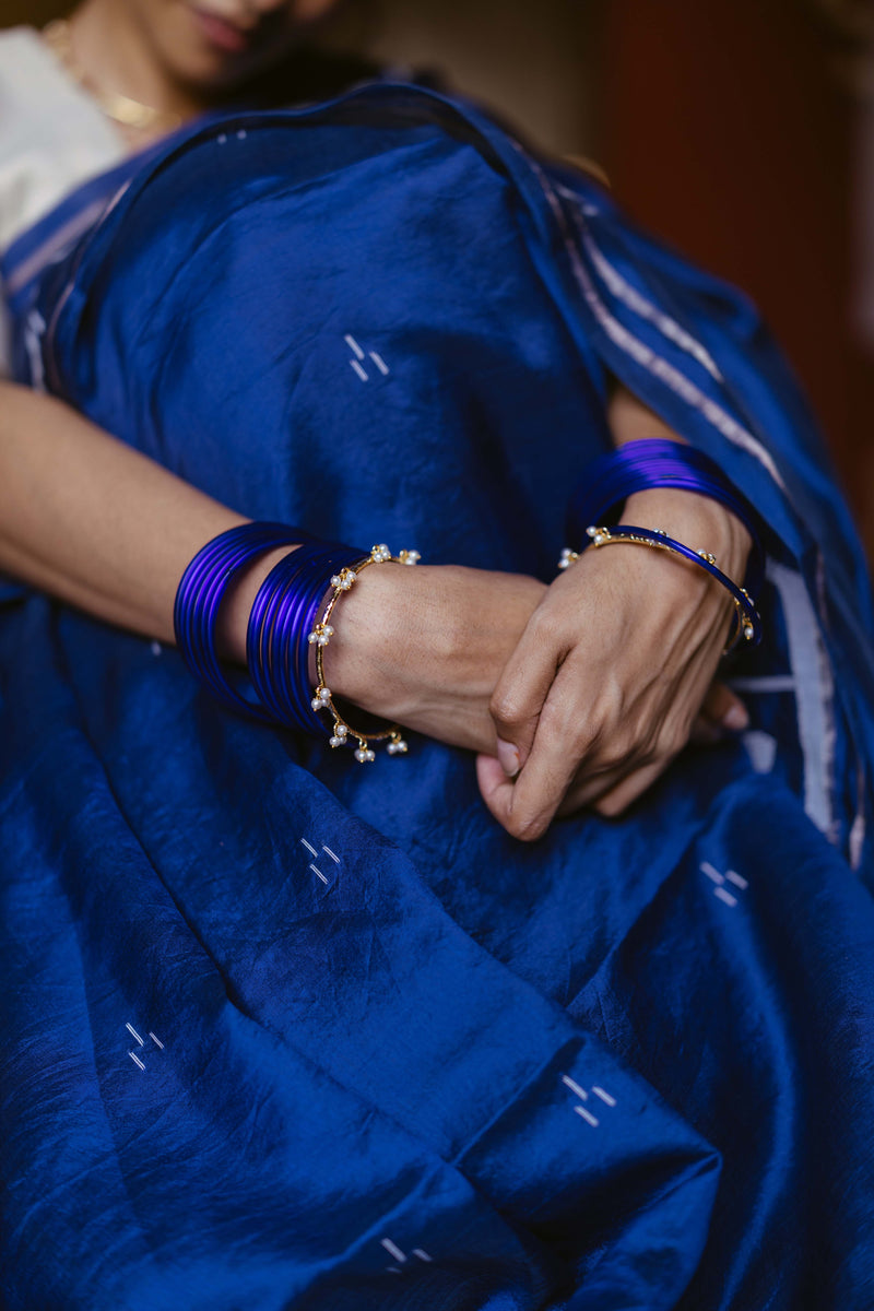 Indigo Handwoven Jamdani Pure Silk Saree