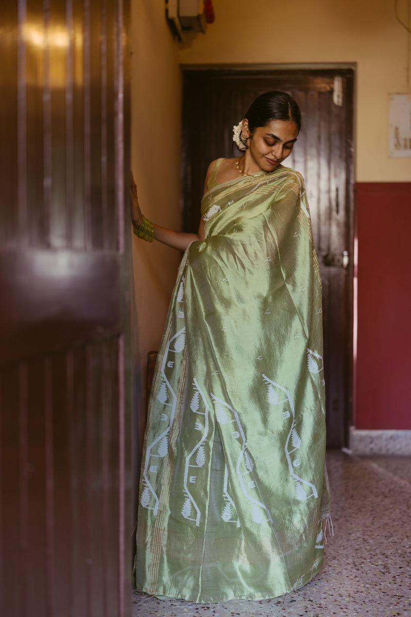 Green Handwoven Jamdani Pure Silk Saree