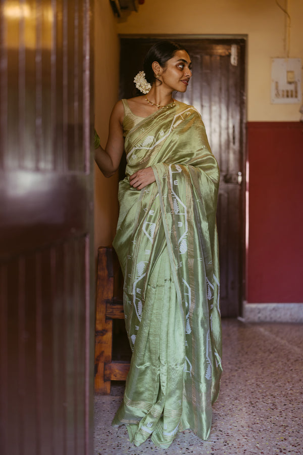 Green Handwoven Jamdani Pure Silk Saree