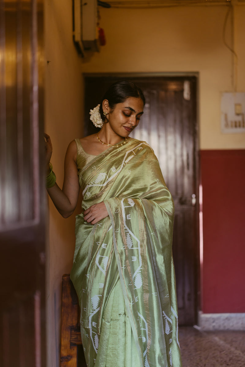 Green Handwoven Jamdani Pure Silk Saree