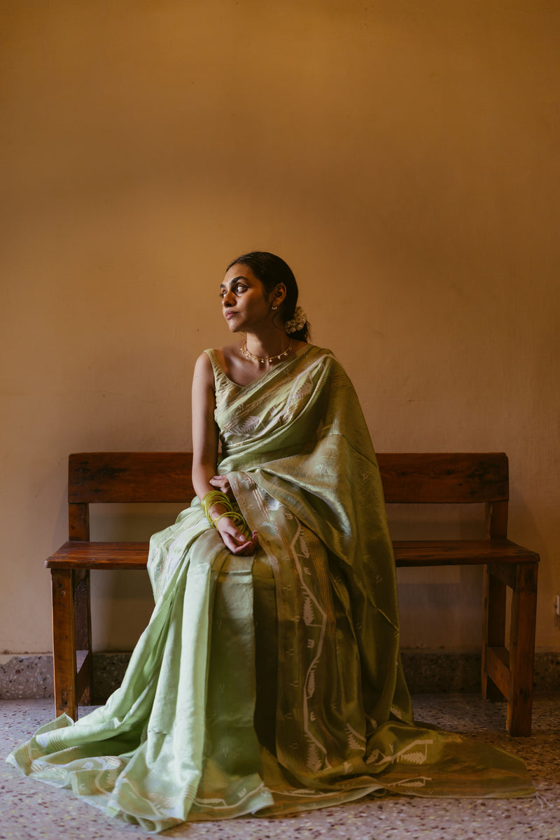 Green Handwoven Jamdani Pure Silk Saree