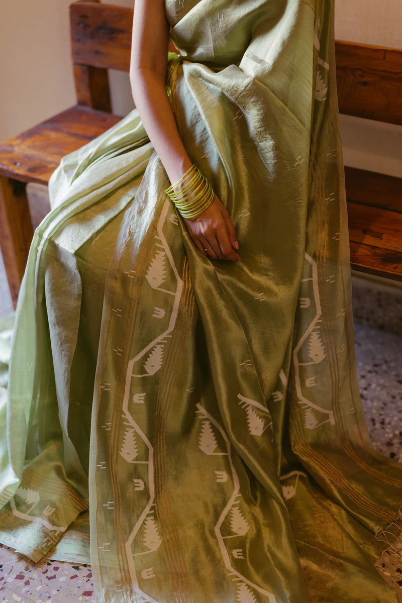 Green Handwoven Jamdani Pure Silk Saree