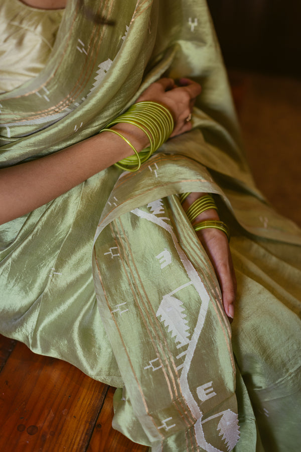 Green Handwoven Jamdani Pure Silk Saree