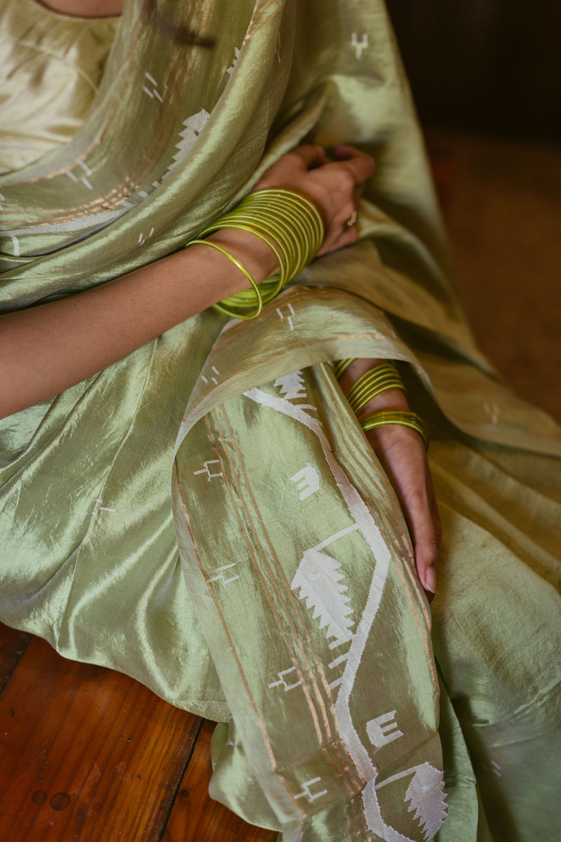 Green Handwoven Jamdani Pure Silk Saree