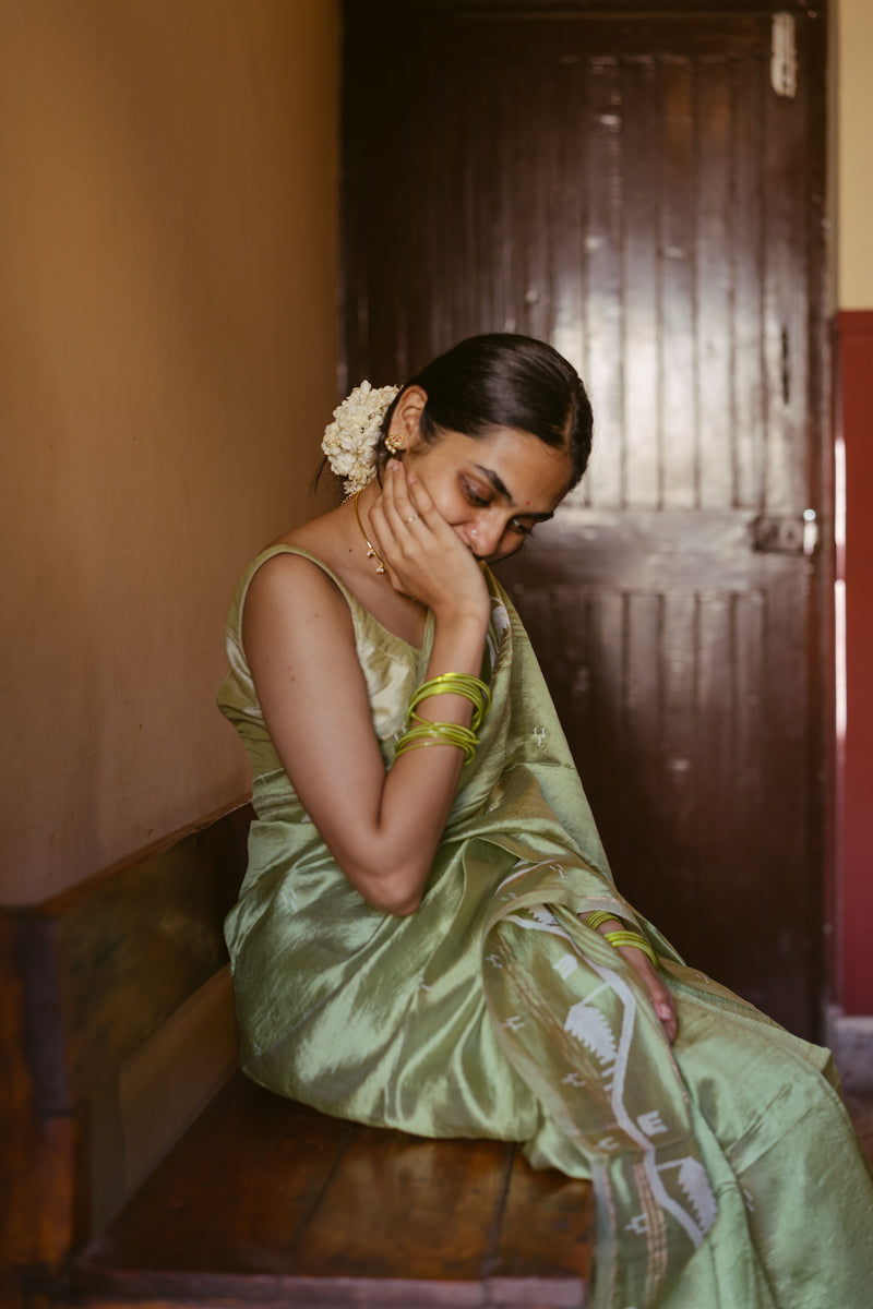 Green Handwoven Jamdani Pure Silk Saree