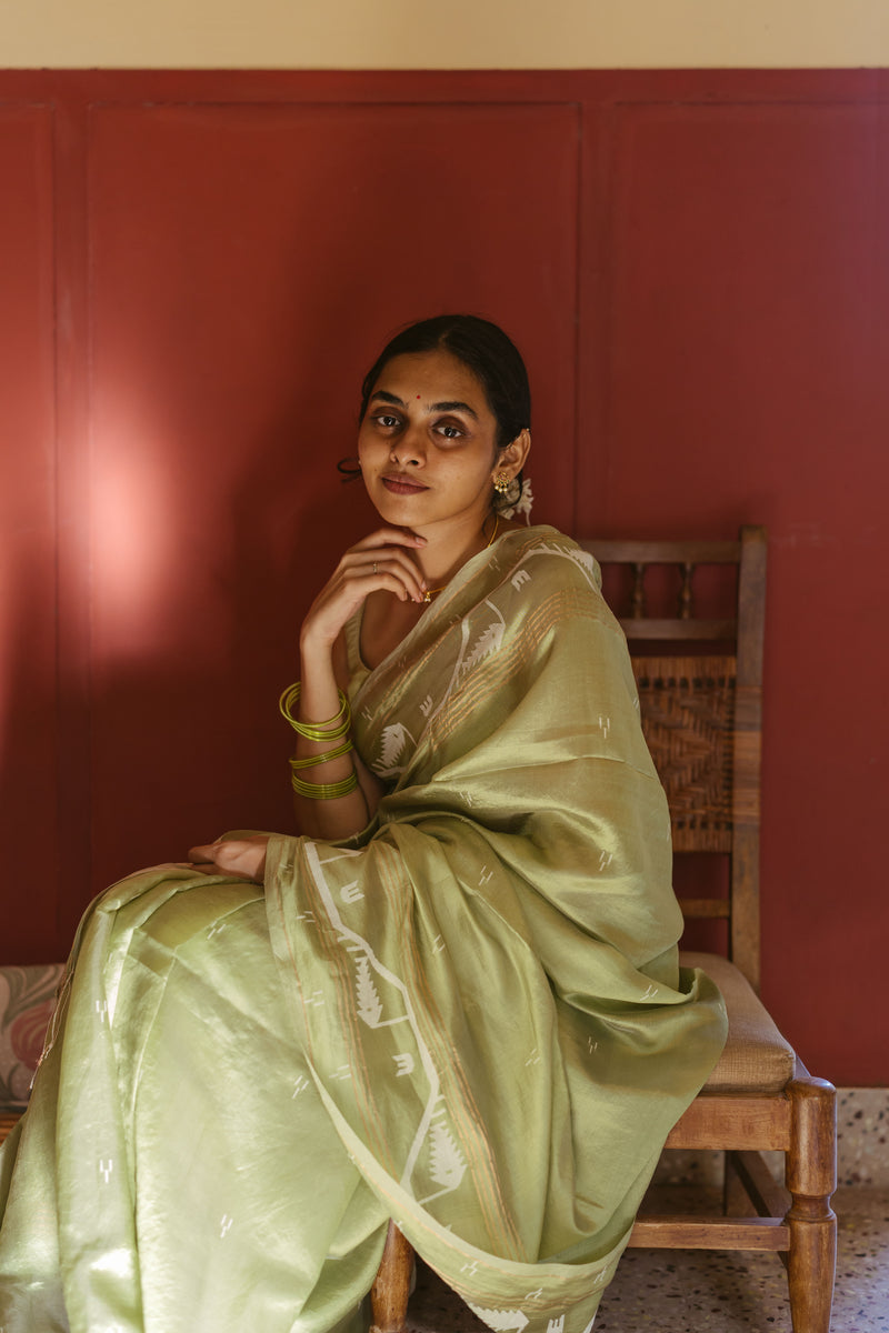 Green Handwoven Jamdani Pure Silk Saree