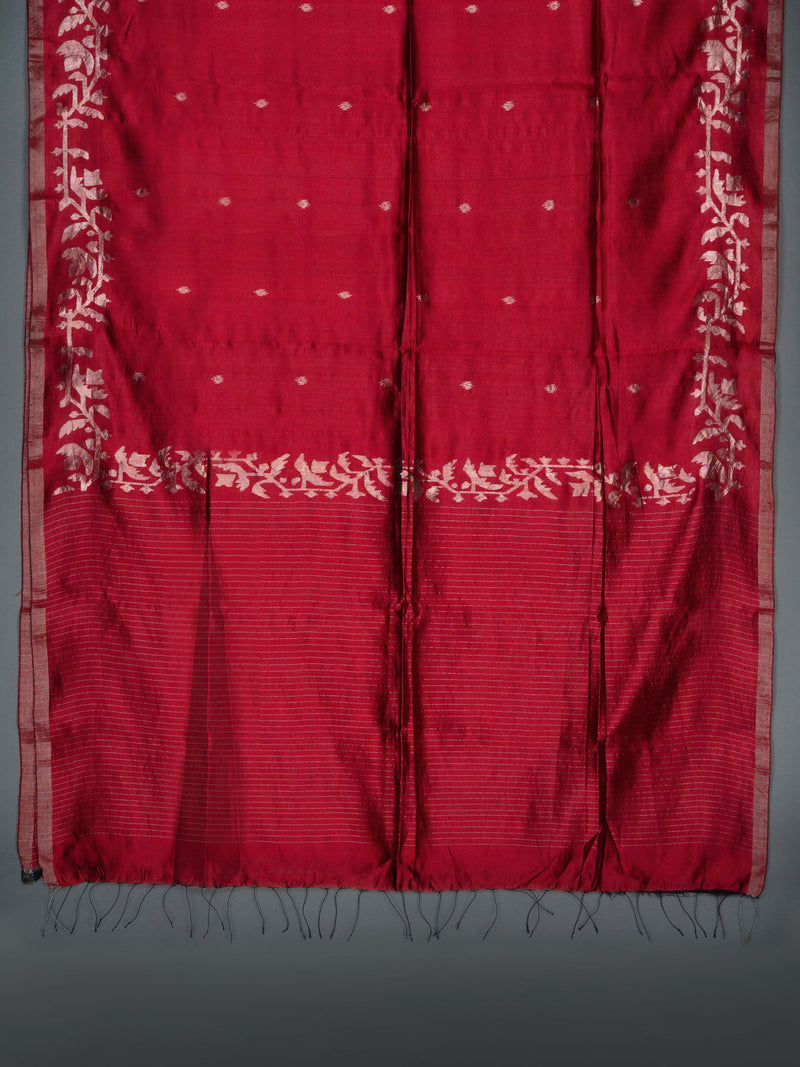 Chilli Red Handwoven Jamdani Silk Saree