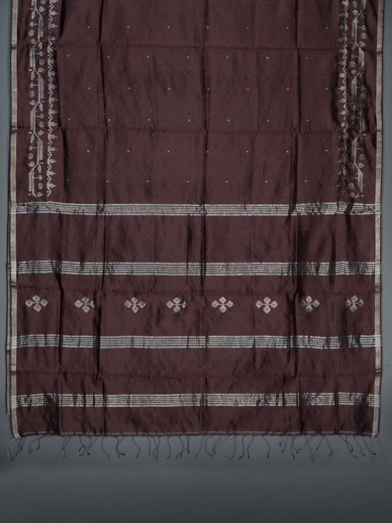 Exotic Brown Handwoven Jamdani Pure Silk Saree