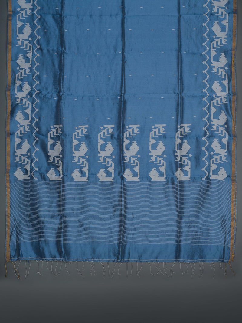 Azure Blue Handwoven Jamdani Pure Silk Saree