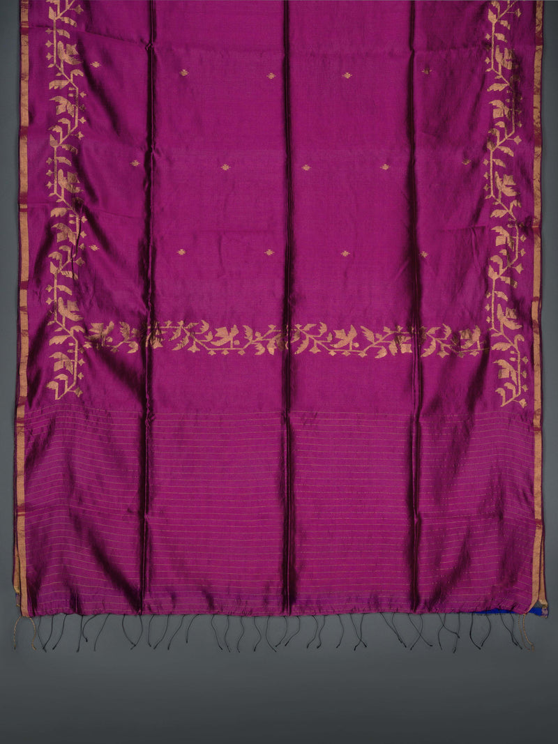 Magenta Handwoven Jamdani Pure Silk Saree