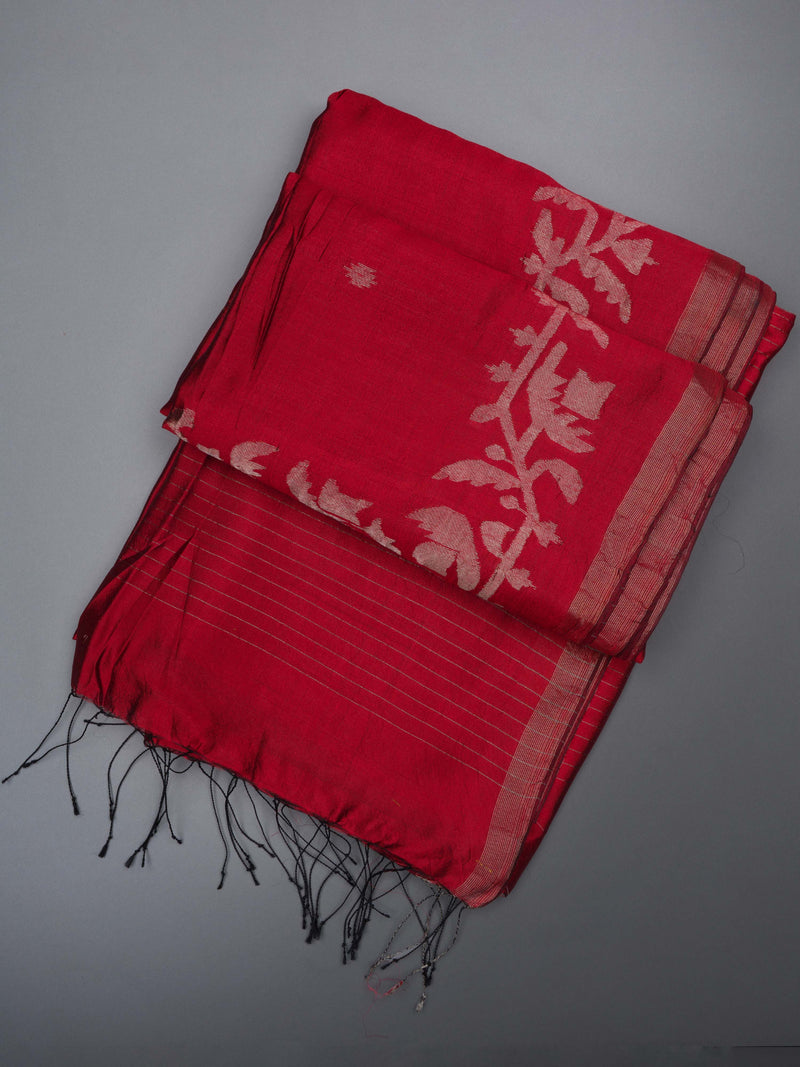 Chilli Red Handwoven Jamdani Silk Saree