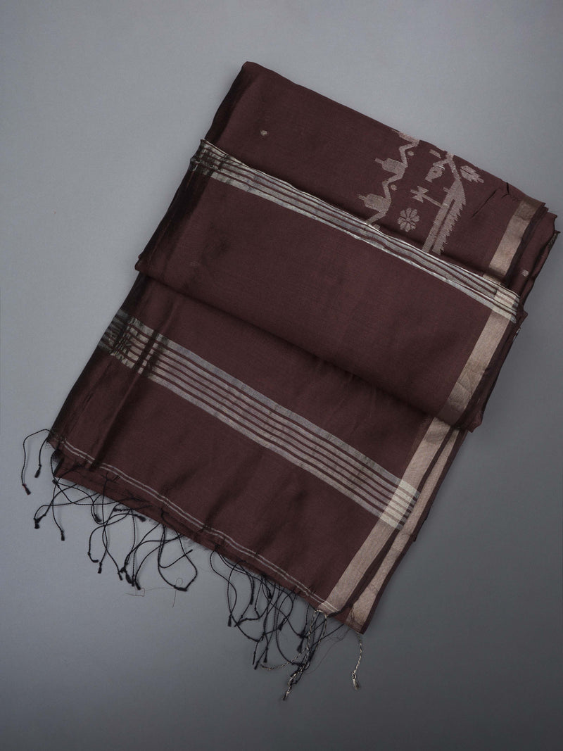 Exotic Brown Handwoven Jamdani Pure Silk Saree