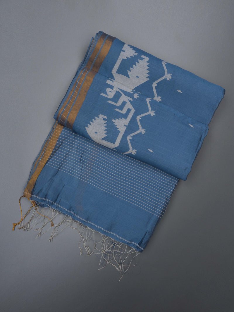 Azure Blue Handwoven Jamdani Pure Silk Saree