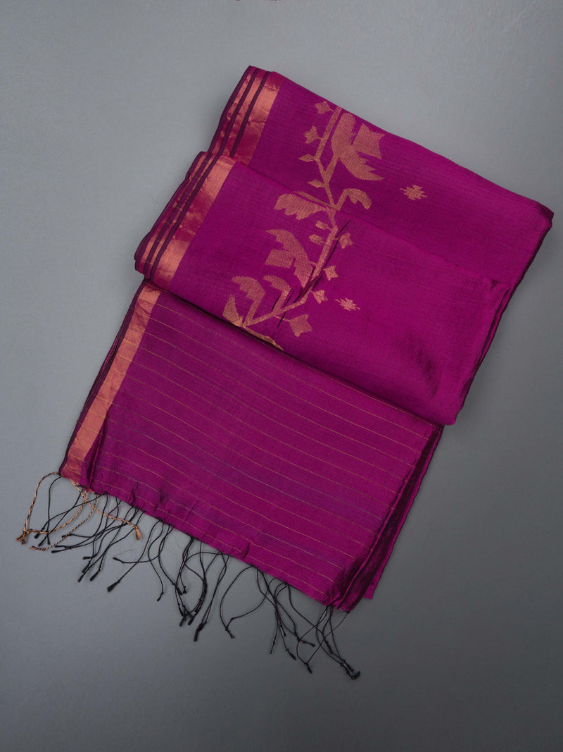 Magenta Handwoven Jamdani Pure Silk Saree