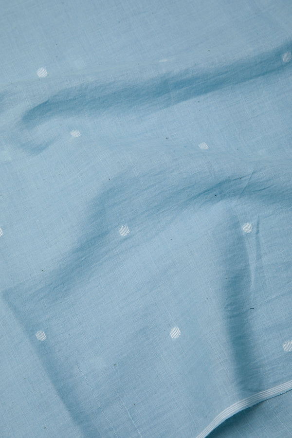 Natural Indigo | Sky Blue Jamdani Fabric with Polka Dots – Handwoven Cotton