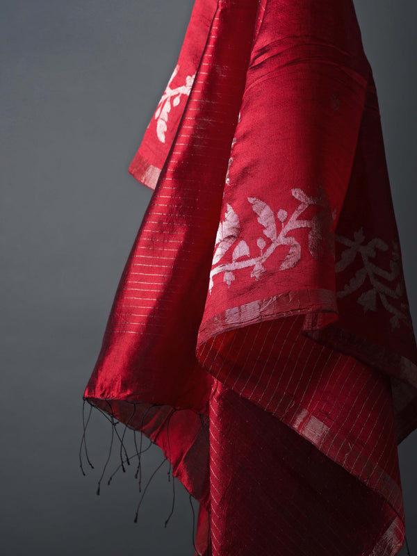 Chilli Red Handwoven Jamdani Silk Saree