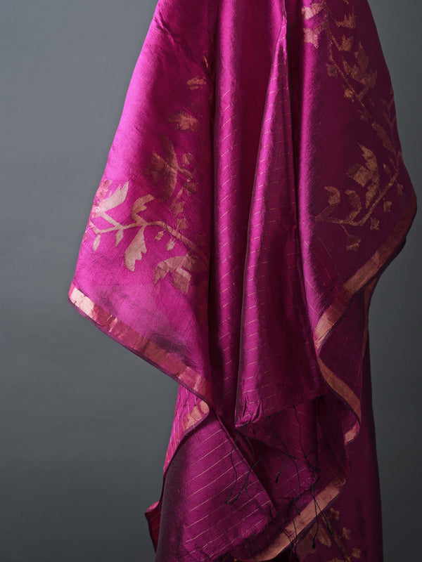 Magenta Handwoven Jamdani Pure Silk Saree