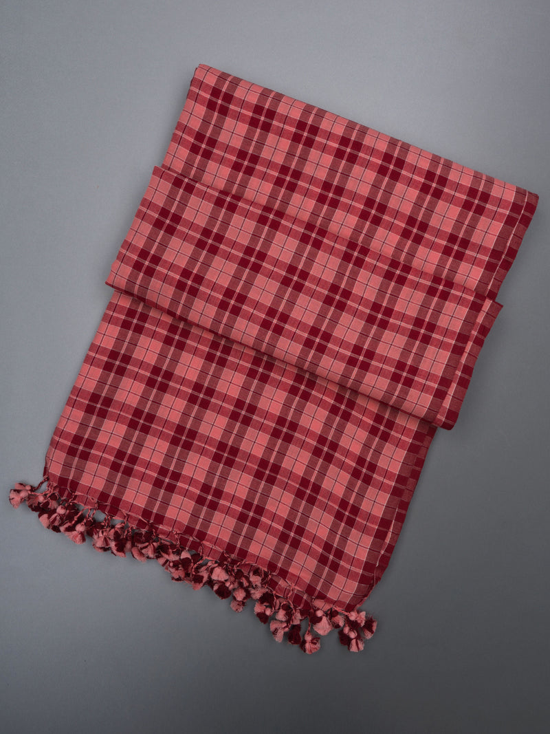Red Checks Handwoven Cotton Saree
