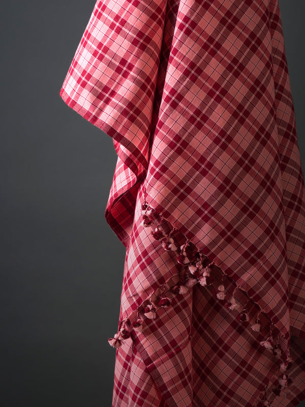 Red Checks Handwoven Cotton Saree