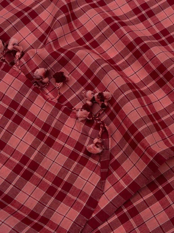 Red Checks Handwoven Cotton Saree