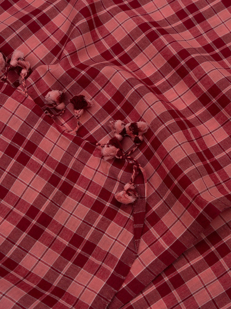 Red Checks Handwoven Cotton Saree