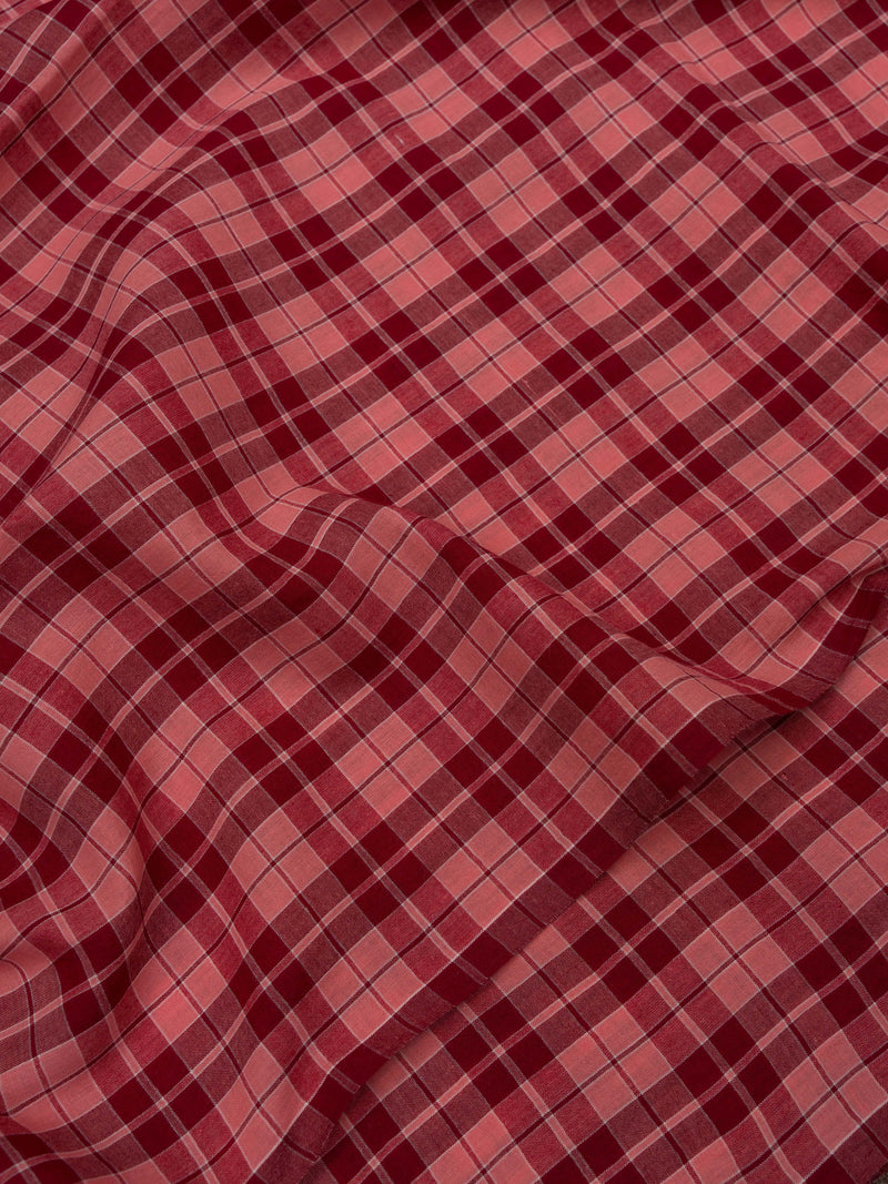 Red Checks Handwoven Cotton Saree