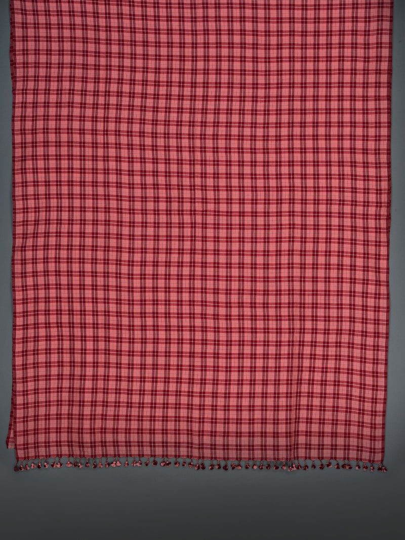 Red Checks Handwoven Cotton Saree