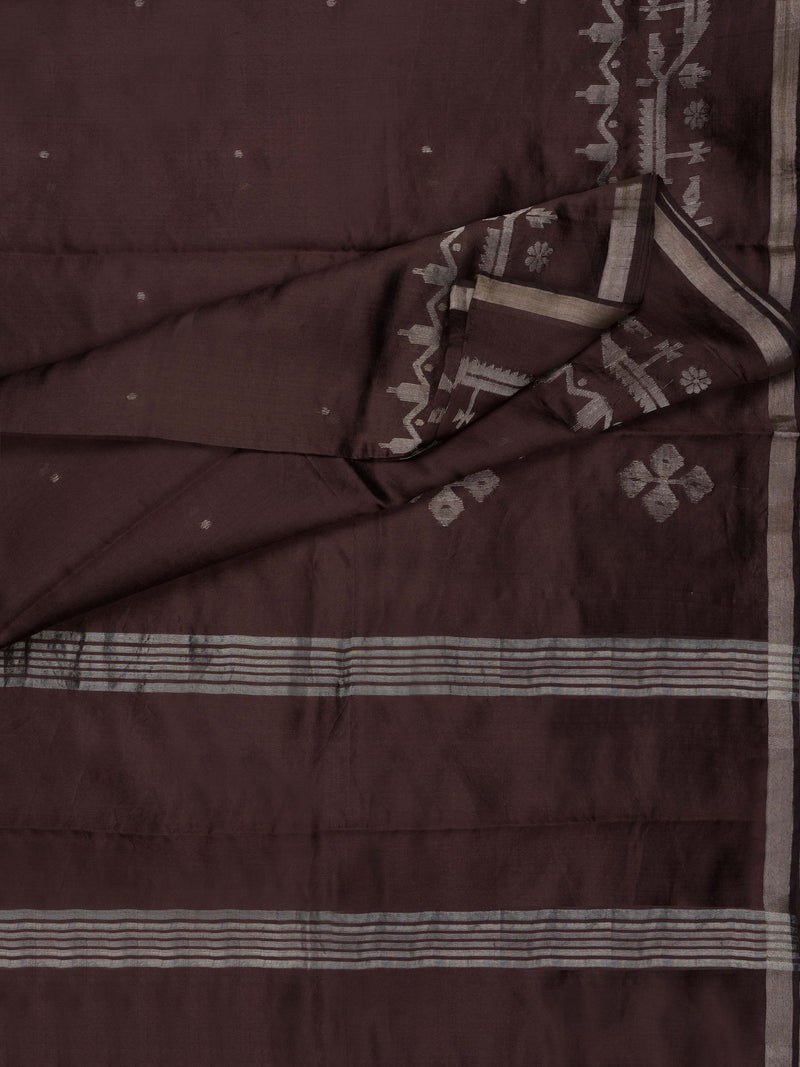 Exotic Brown Handwoven Jamdani Pure Silk Saree