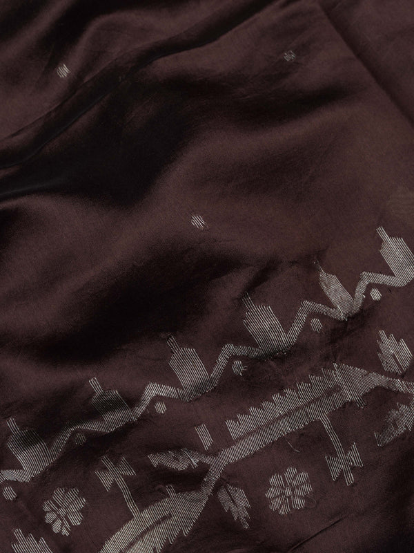 Exotic Brown Handwoven Jamdani Pure Silk Saree