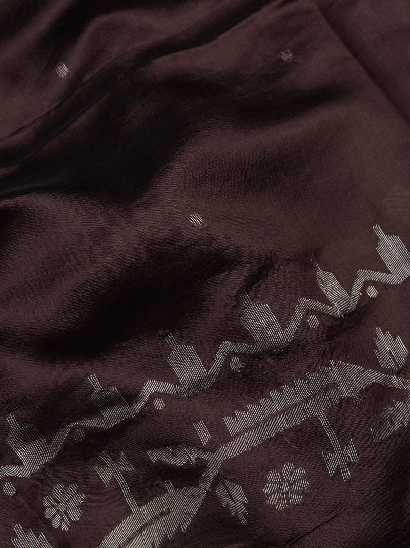 Exotic Brown Handwoven Jamdani Pure Silk Saree