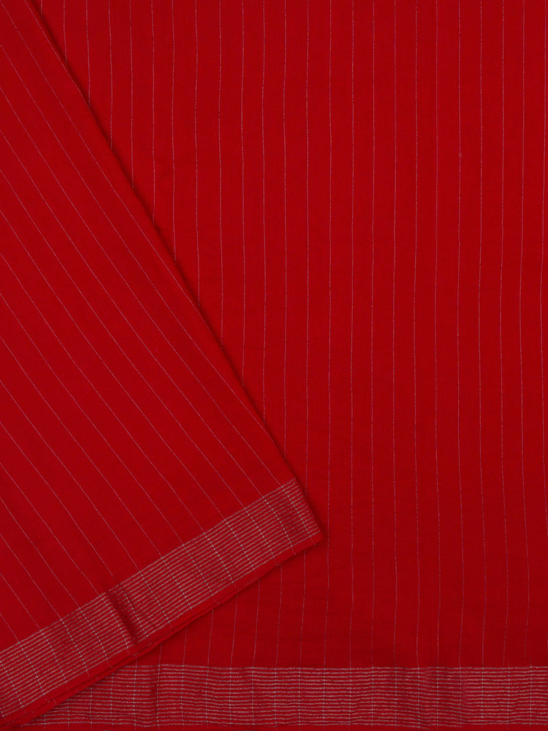 Red Handloom Jamdani Cotton Saree With Zari