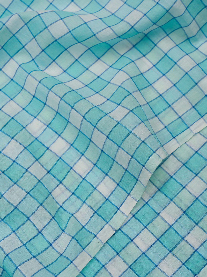 Sky Blue Checks Handwoven Cotton Saree