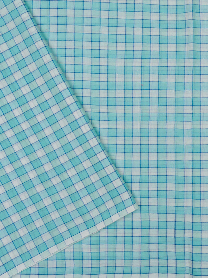 Sky Blue Checks Handwoven Cotton Saree