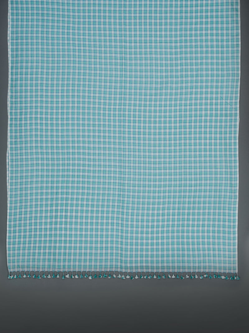 Sky Blue Checks Handwoven Cotton Saree