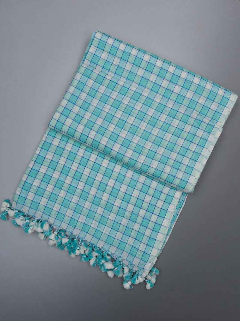 Sky Blue Checks Handwoven Cotton Saree