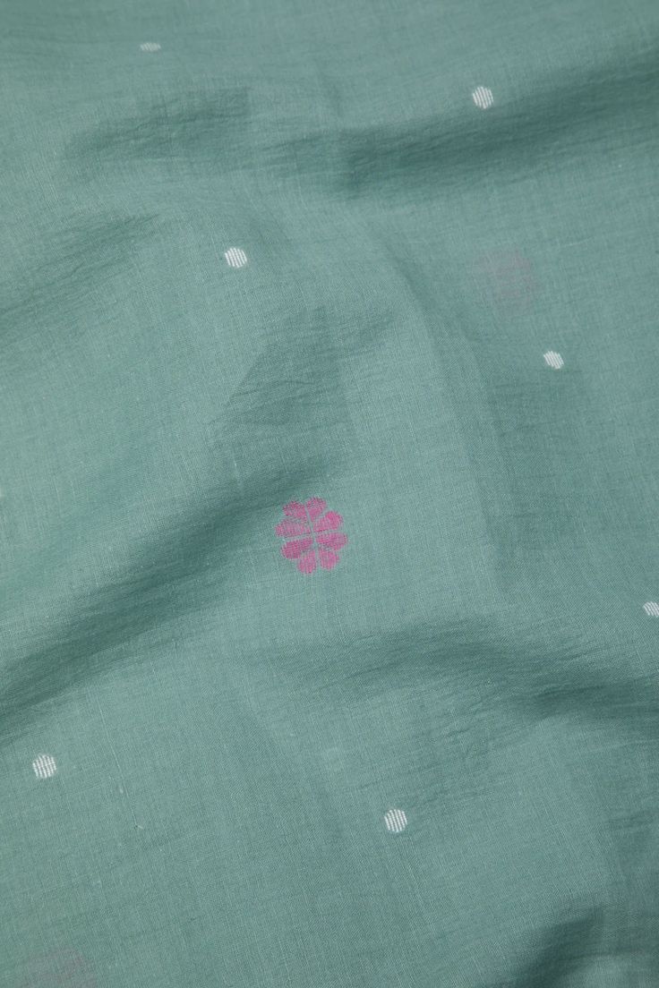 Teal Handloom Cotton Jamdani Fabric with Floral Motifs