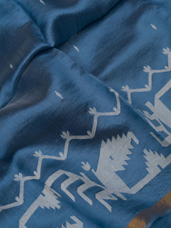 Azure Blue Handwoven Jamdani Pure Silk Saree