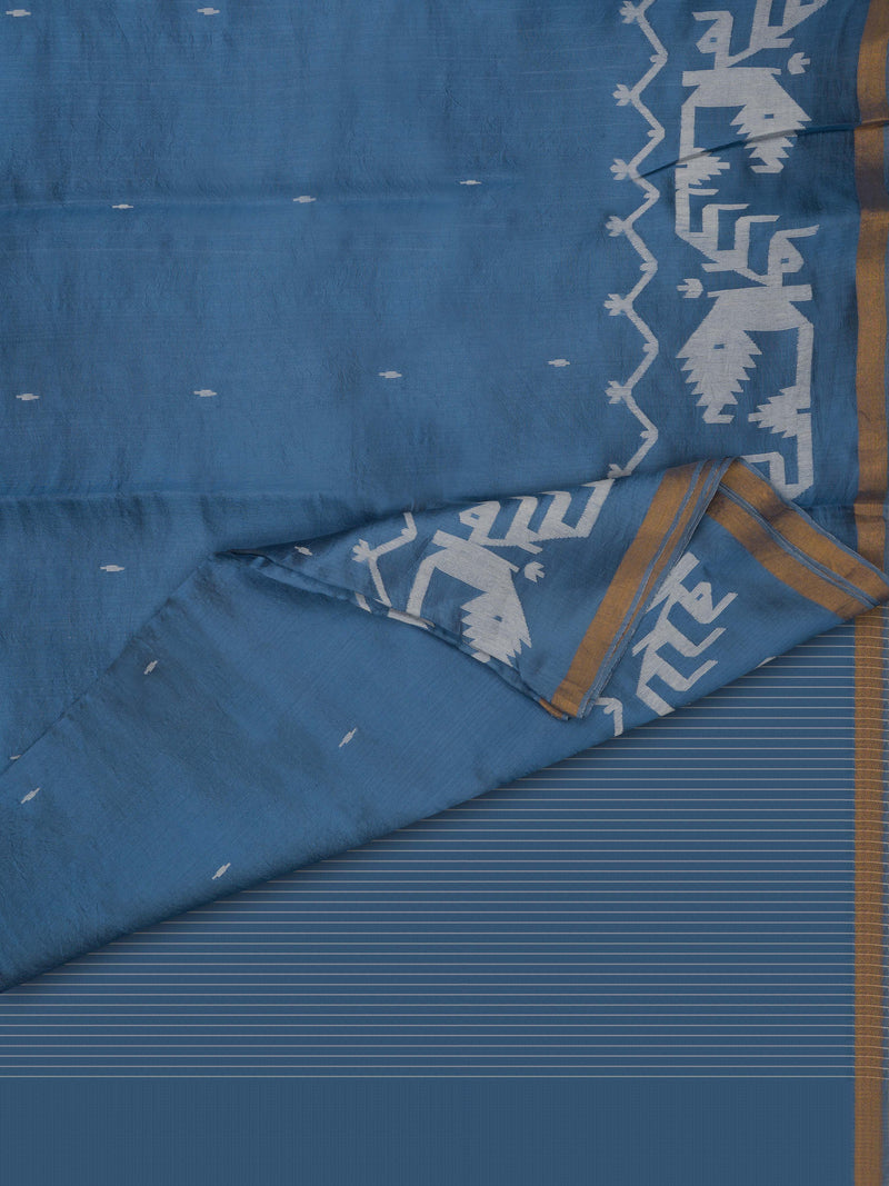 Azure Blue Handwoven Jamdani Pure Silk Saree