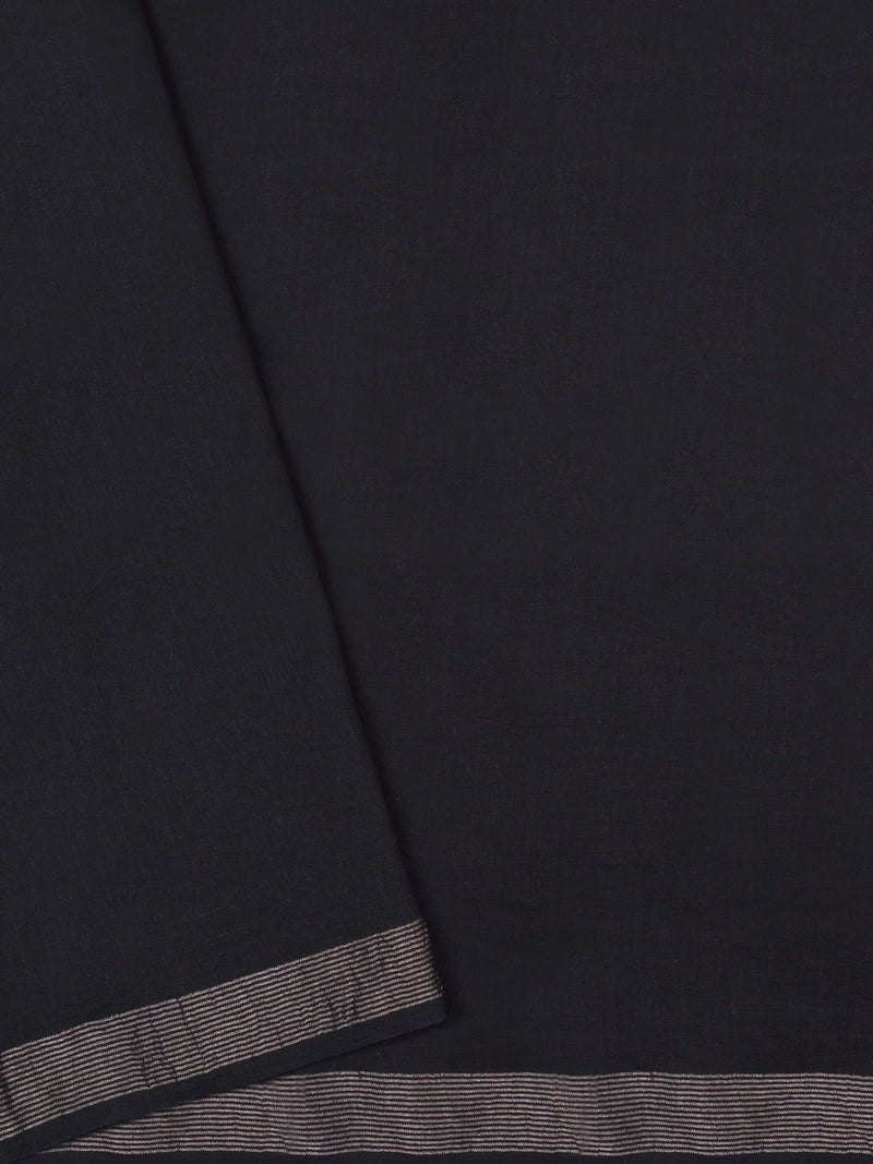 Black Handloom Jamdani Cotton Saree With Zari