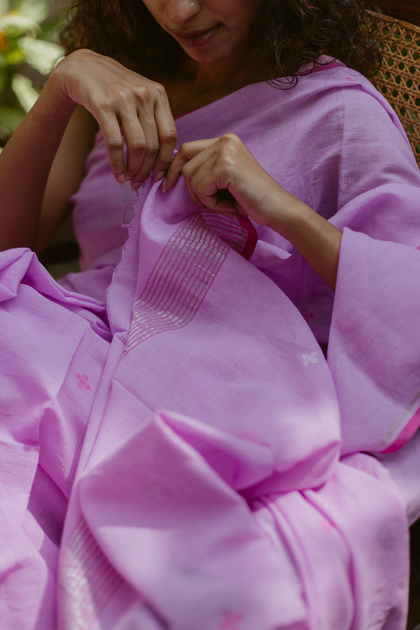 pink lavender jamdani fabric