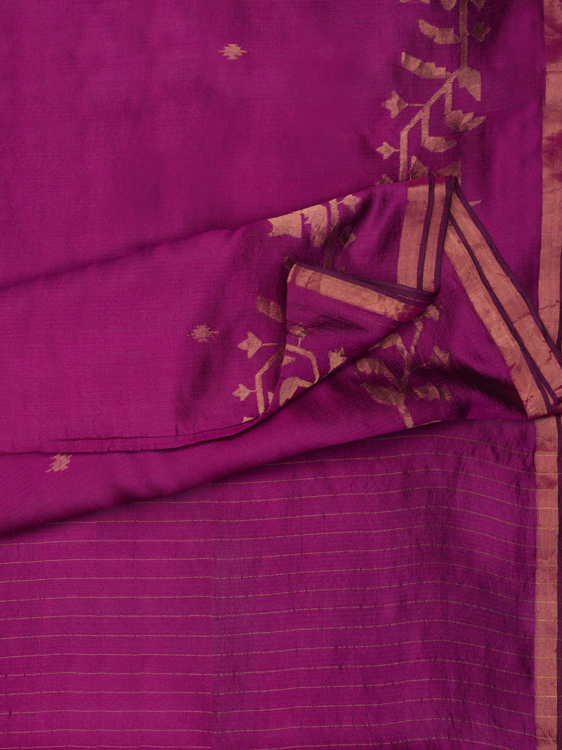 Magenta Handwoven Jamdani Pure Silk Saree