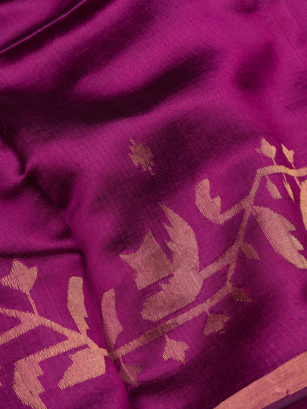 Magenta Handwoven Jamdani Pure Silk Saree