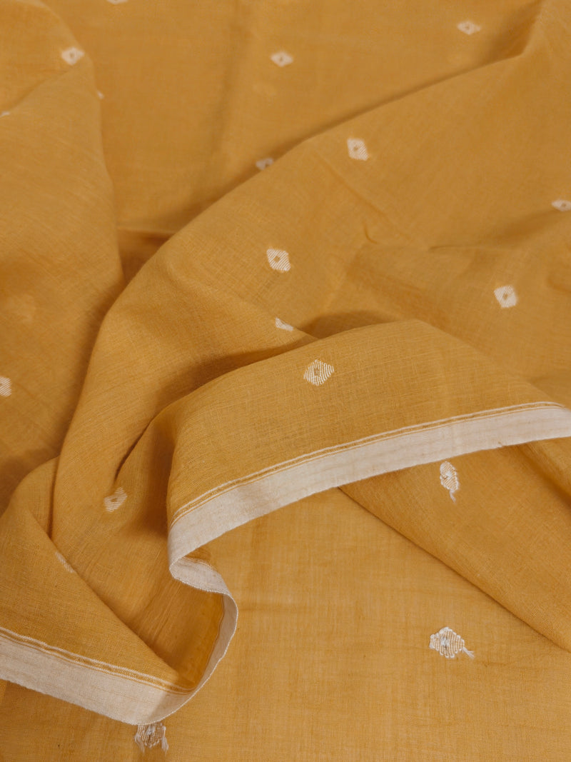 Marigold Handloom Cotton Jamdani Fabric with Small Motifs