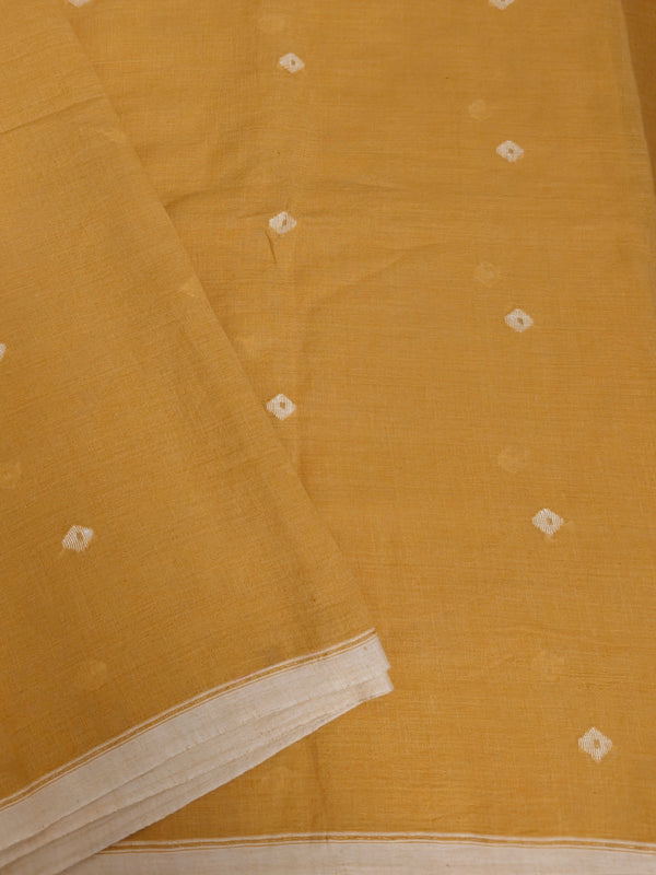 Marigold Handloom Cotton Jamdani Fabric with Small Motifs