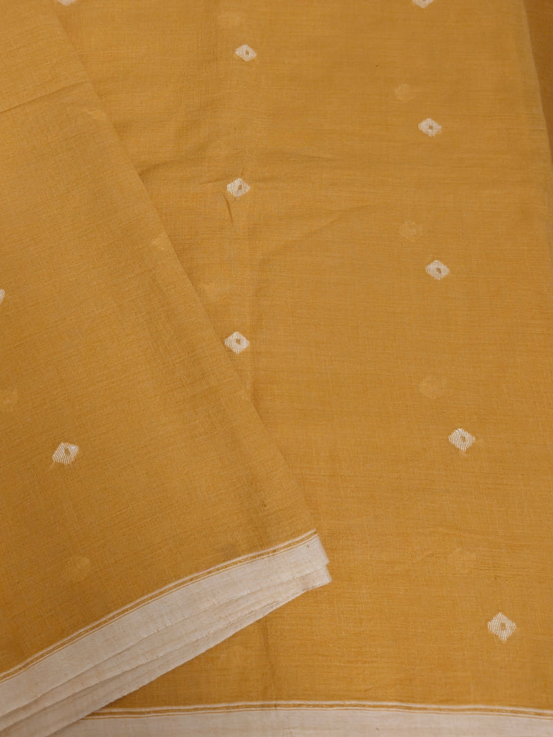 Marigold Handloom Cotton Jamdani Fabric with Small Motifs