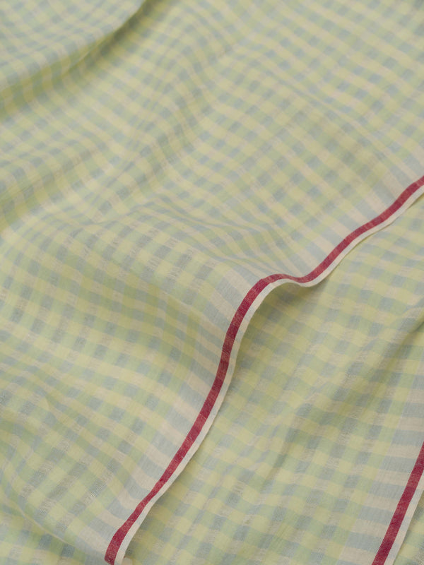 Pastel Green Checks - Handloom Cotton Saree
