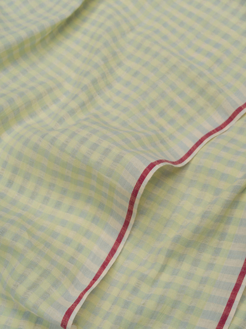 Pastel Green Checks - Handloom Cotton Saree