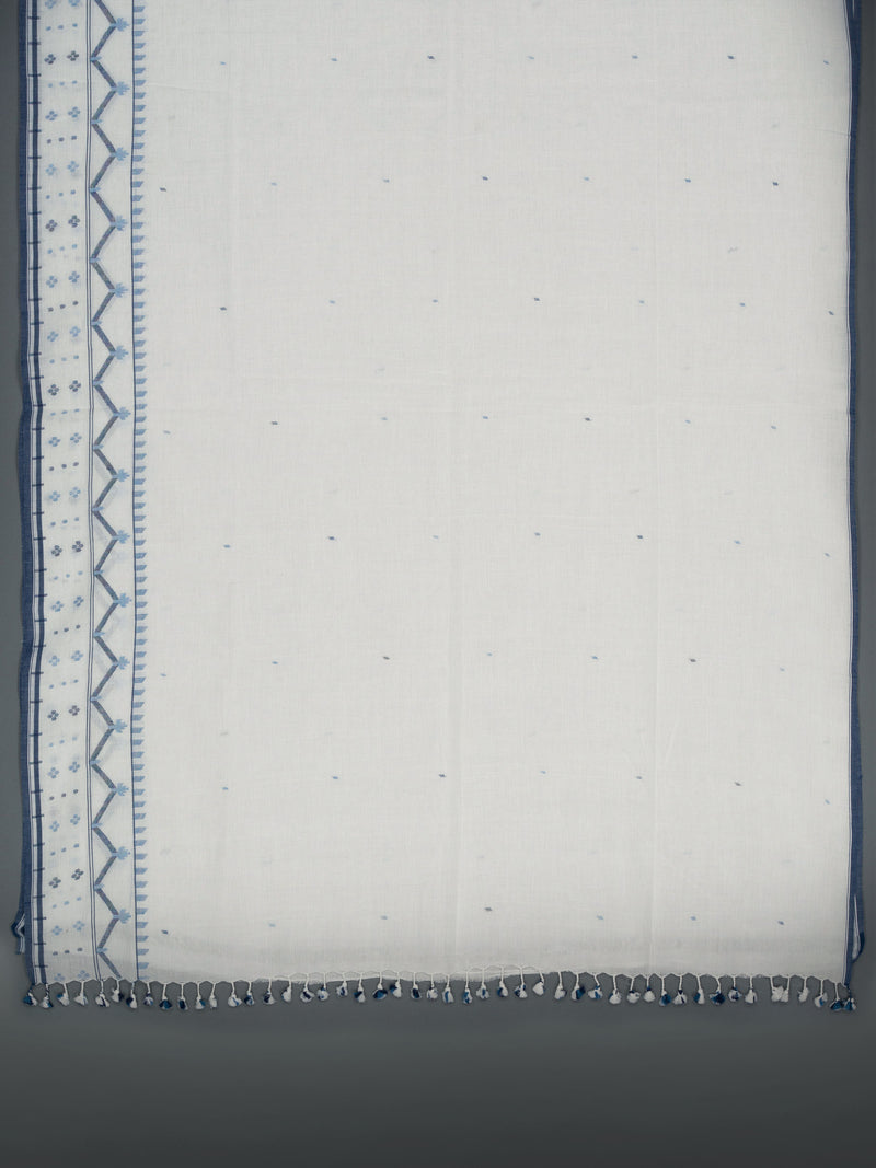 White Handloom Cotton Jamdani Saree with Traditional Border