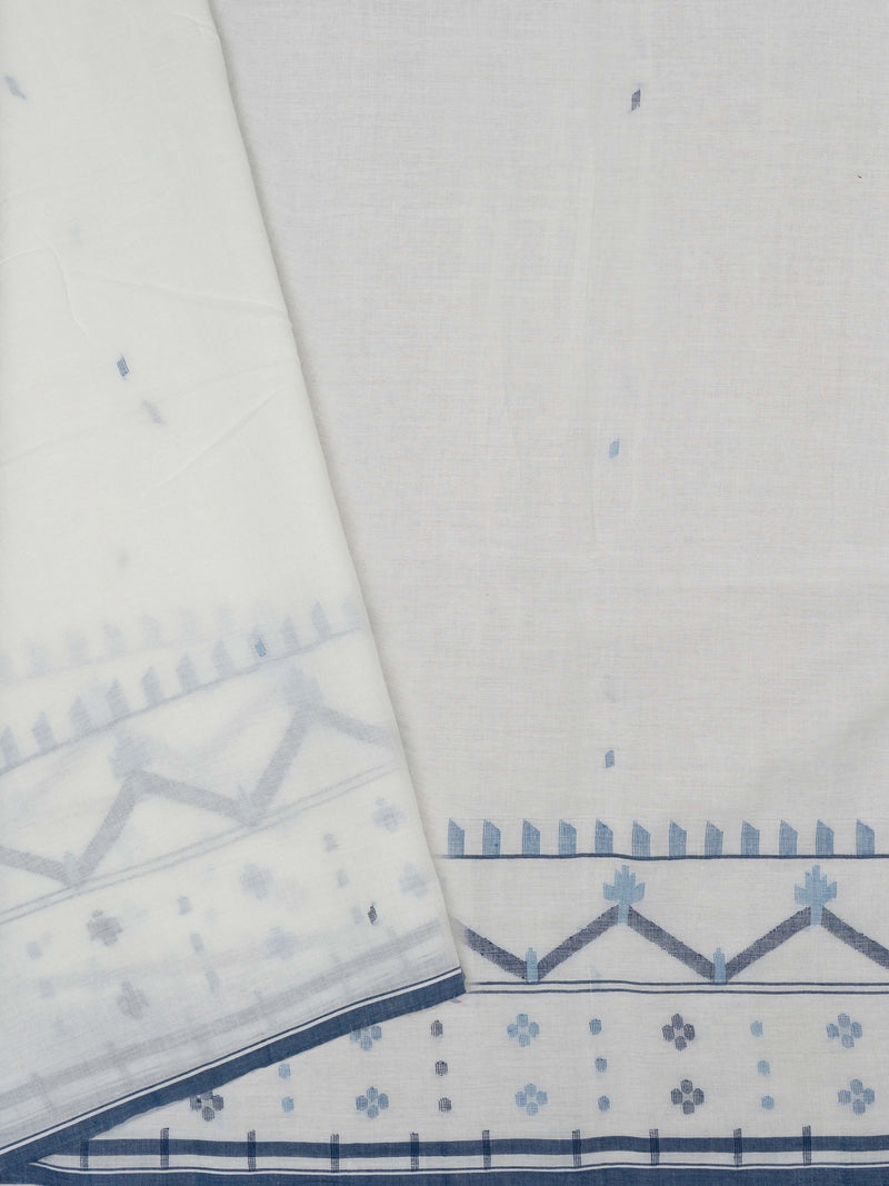 White Handloom Cotton Jamdani Saree with Traditional Border