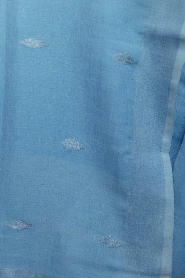 Elegant lightweight baby blue Jamdani linen saree with silver detailing